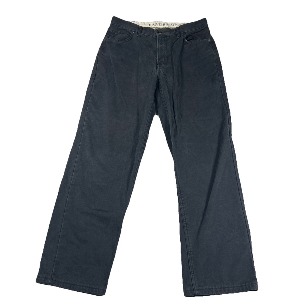 Land's End Black Blanket Lined Pants Size 33x30 Trousers Flannel Relaxed‎ Fit